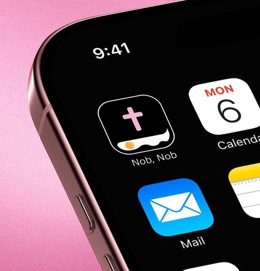 A design preview of a phone home screen with the NobNob app icon